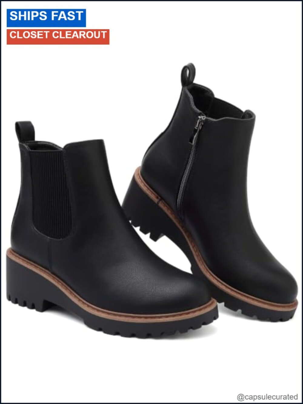 Chelsea Wedge Boots Side Zip Lug Sole Round Toe Ankle Boots Cotton Lining